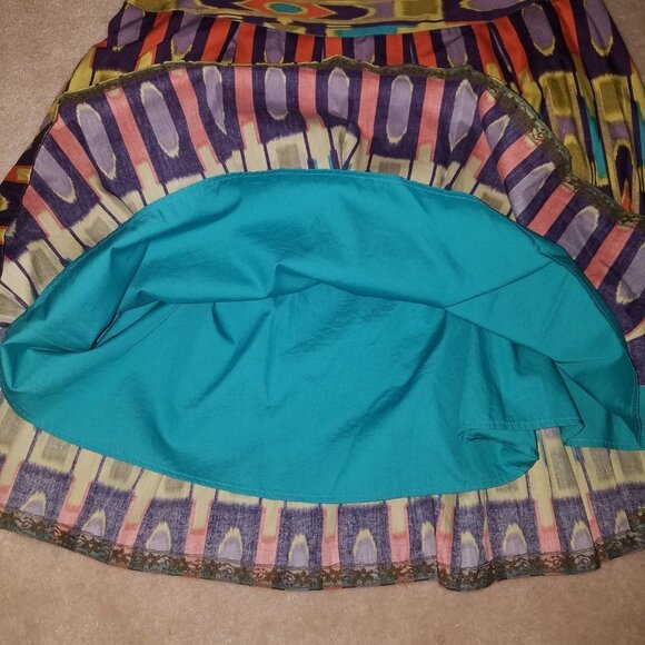 Work To Weekend Pleated Skirt Size 14 Knee Length Lined Purple Aqua Salmon Print - Picture 4 of 4